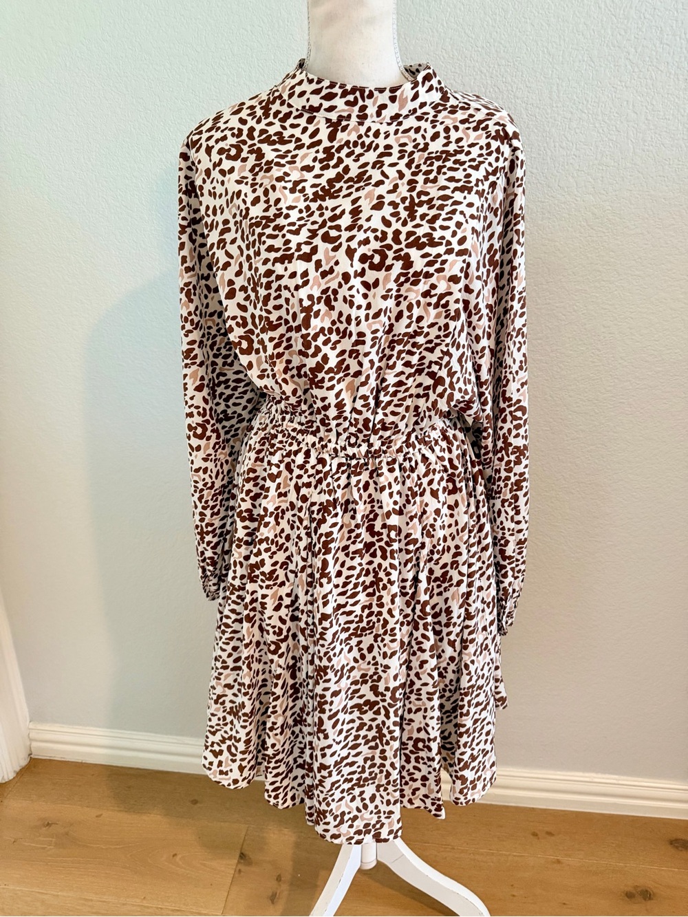 Kori Brown and White Leopard Print Long Sleeve Dress